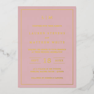 Invitation En Aluminium Simple Mariage Élégant Monogramme Rose Clair