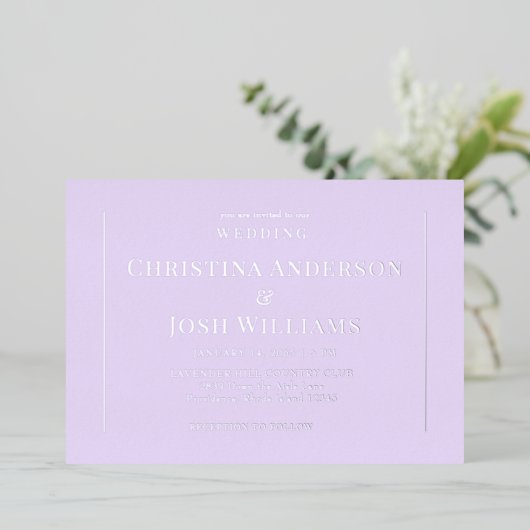 Invitation En Aluminium Simple Mariage Lavande (Debout devant)