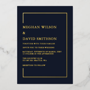 Invitation En Aluminium Simple Mariage Minimaliste Moderne Bleu Marine