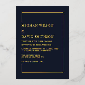 Invitation En Aluminium Simple Mariage Minimaliste Moderne Bleu Marine