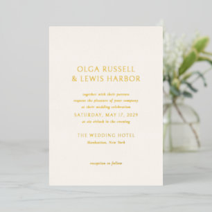 Invitation En Aluminium Simple Mariage Moderne Ivoire et Or