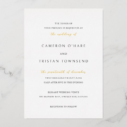 Invitation En Aluminium Simple Mariage noir et blanc propre (Recto)
