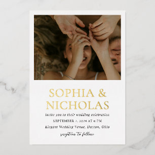 Invitation En Aluminium Simple Mariage photo moderne noir et blanc