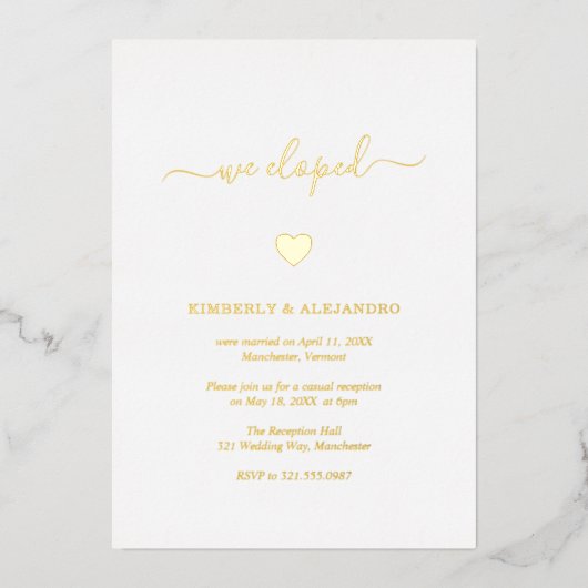 Invitation En Aluminium Simple Mignonne Coeur Or Réception de mariage mode (Recto)