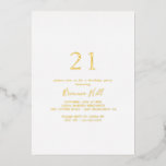 Invitation En Aluminium Simple minimaliste 21e anniversaire de fête d'or<br><div class="desc">Cette simple invitation minimaliste en feuille d'or de 21e anniversaire est parfaite pour un événement moderne. Le design sobre et élégant présente une typographie de script classique et sophistiquée en feuille d'or.</div>