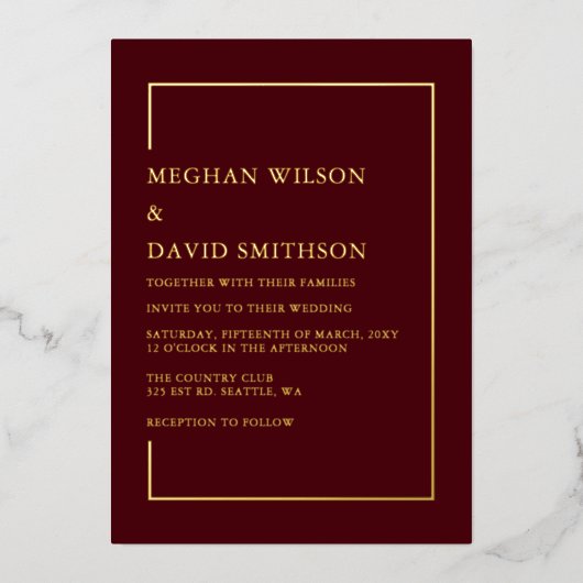 Invitation En Aluminium Simple minimaliste Bourgogne moderne Mariage (Recto)