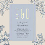 Invitation En Aluminium Simple minimaliste chic Mariage de script moderne<br><div class="desc">Parfait pour les minimalistes. Cette élégante invitation bleue douce dispose d'un style simple avec script moderne en blanc,  gros monogrammes d'or et cadre de papier doré. Le texte et les monogrammes sont facilement personnalisables pour faire tout le vôtre.</div>