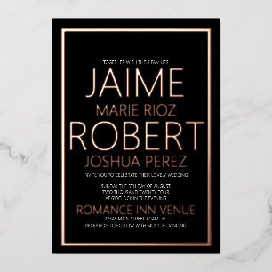 Invitation En Aluminium SIMPLE & MINIMALISTE Rose noire de mariage à feuil