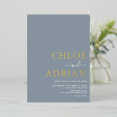 Invitation En Aluminium Simple minimum Dusty Blue Mariage Gold (Debout devant)