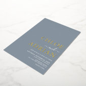 Invitation En Aluminium Simple minimum Dusty Blue Mariage Gold (Rotation)