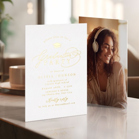 Invitation En Aluminium Simple Modern Calligraphy Photo Graduation