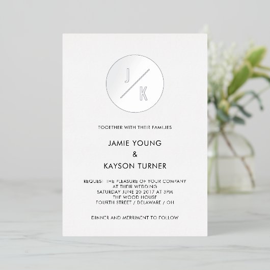Invitation En Aluminium Simple moderne Circulaire Monogramme Mariage réel (Debout devant)