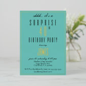 Invitation En Aluminium Simple moderne élégant Turquoise noir 40e annivers (Debout devant)