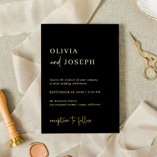 Invitation En Aluminium Simple Moderne et Minimaliste Noir Mariage Or