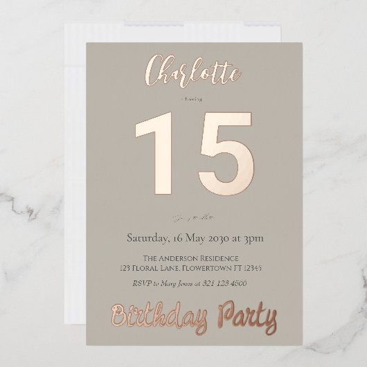 Invitation En Aluminium Simple moderne fête du 15e anniversaire (Enveloppe)
