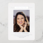 Invitation En Aluminium Simple Moderne Graduation Photo Script Argent (Recto)