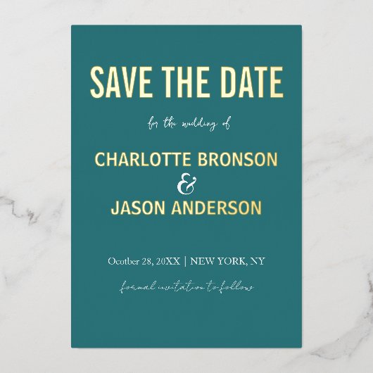 Invitation En Aluminium Simple Moderne Jade Turquoise Enregistrer La Date  (Recto)