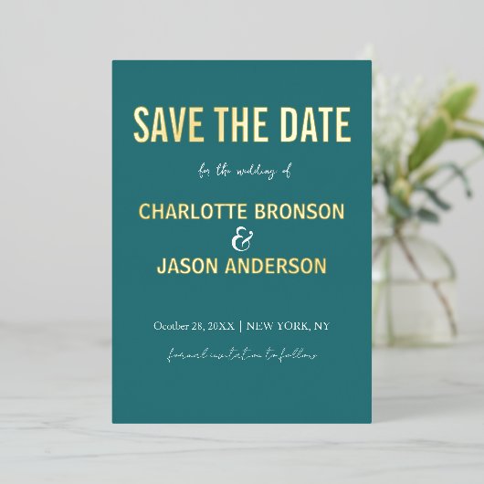 Invitation En Aluminium Simple Moderne Jade Turquoise Enregistrer La Date  (Debout devant)
