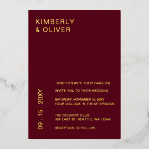 Invitation En Aluminium Simple Moderne Minimaliste Mariage Bordeaux
