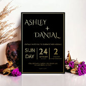 Invitation En Aluminium Simple moderne Noir et or Script Mariage chic