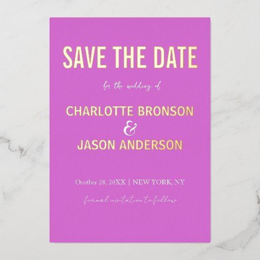 Invitation En Aluminium Simple Moderne Radiant Orchidée Enregistrer La Dat (Recto)