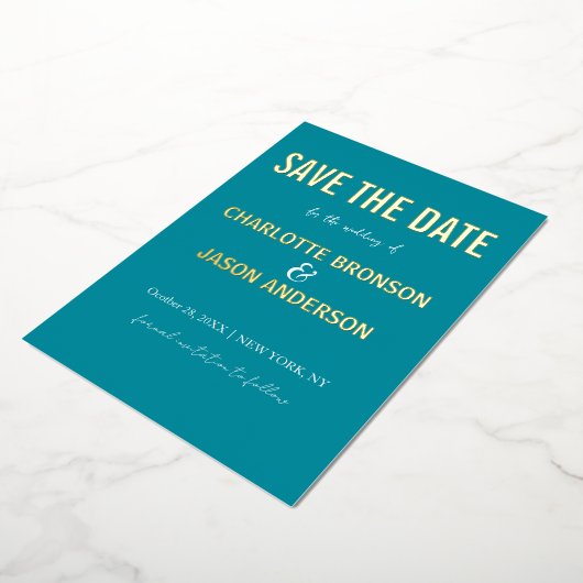 Invitation En Aluminium Simple Moderne Retro Turquoise Enregistrer La Date (Rotation)