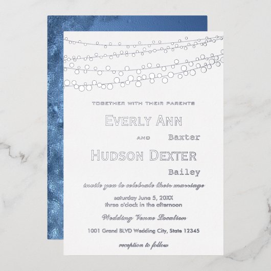 Invitation En Aluminium Simple moderne Silver Froid Galaxy Mariage (Recto/Verso)
