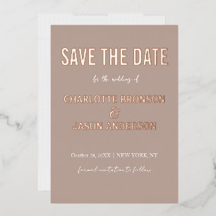 Invitation En Aluminium Simple Moderne Taupe Neutre Enregistrer La Date Or
