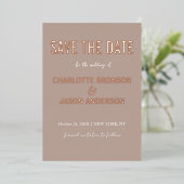 Invitation En Aluminium Simple Moderne Taupe Neutre Enregistrer La Date Or (Debout devant)