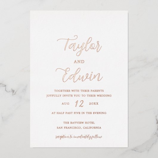 Invitation En Aluminium Simple moderne tout en un Mariage Rose or (Recto)