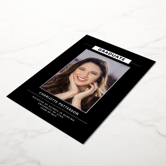 Invitation En Aluminium Simple Modernité Graduation Photo Gold Script (Rotation)