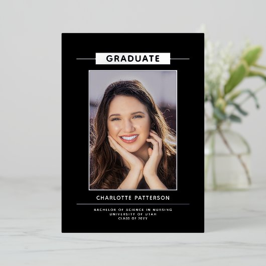Invitation En Aluminium Simple Modernité Graduation Photo Gold Script (Debout devant)