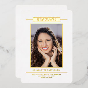 Invitation En Aluminium Simple Modernité Graduation Photo Gold Script
