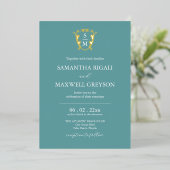 Invitation En Aluminium Simple Monogram Mariage Bleu (Debout devant)
