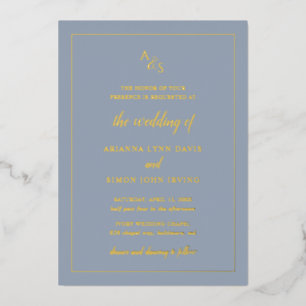 Invitation En Aluminium Simple Monogramme Bleu Poussiéreux Mariage Formel