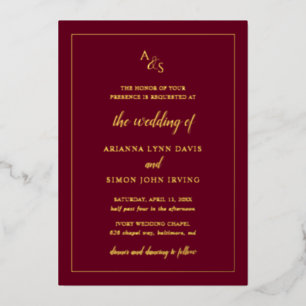 Invitation En Aluminium Simple Monogramme de Bourgogne Mariage Formel Élég