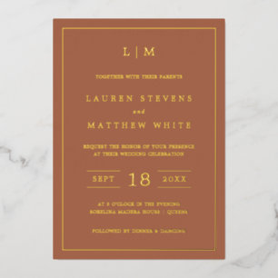 Invitation En Aluminium Simple Monogramme Élégant de Terre Cuite pour Mari