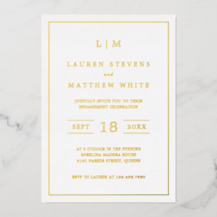 Invitation En Aluminium Simple Monogramme Elegant Engagement Party