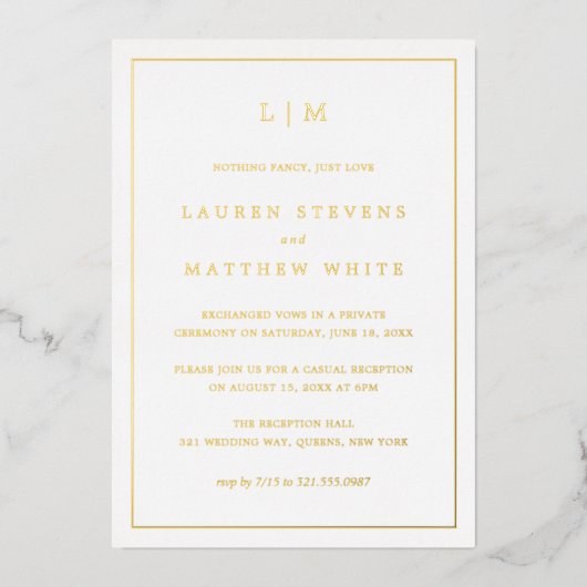 Invitation En Aluminium Simple Monogramme Elégante Réception De Mariage (Recto)