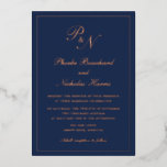 Invitation En Aluminium Simple Monogramme Formel Marine Bleu Mariage Rose<br><div class="desc">Faire-part de mariage en feuille d'or bleu marine et rose de style traditionnel, avec un design simple et classique avec votre deux monogramme initial et vos noms dans une élégante calligraphie à l'intérieur d'une mince bordure. Tous les éléments de conception à l'avant sont imprimés en papier véritable. Cette Faire-part de...</div>