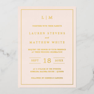 Invitation En Aluminium Simple Monogramme Rose Pâle Élégant Mariage