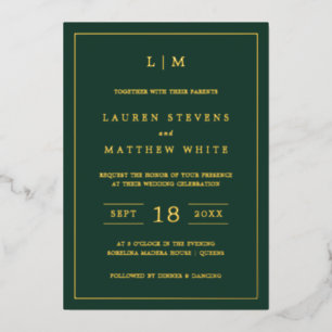 Invitation En Aluminium Simple Monogramme Vert de Forêt Élégant Mariage