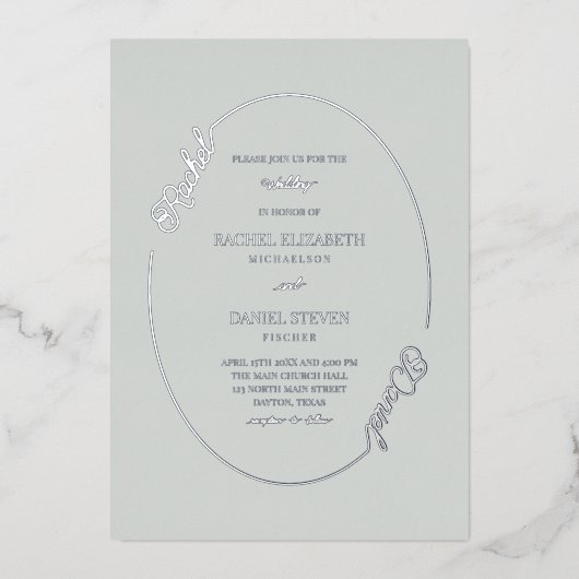 Invitation En Aluminium Simple Moss Green Nom Oval Border Mariage Real (Recto)
