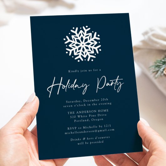 Invitation En Aluminium Simple Navy et Silver Snowflake Fête
