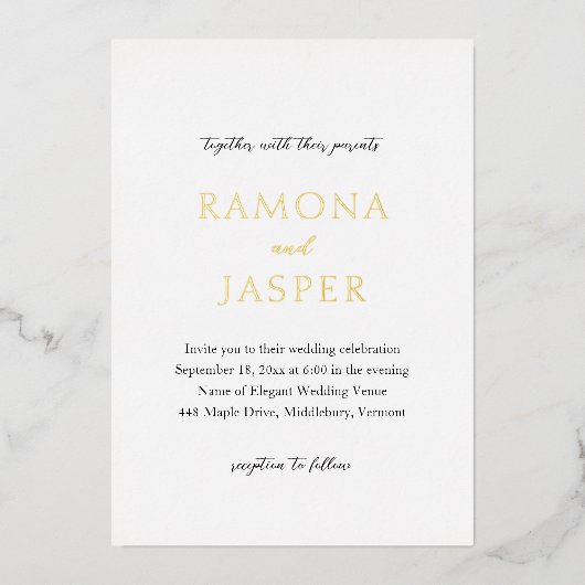 Invitation En Aluminium Simple noir et blanc Gras Mariage moderne (Recto)
