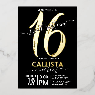 Invitation En Aluminium Simple Or Réel Noir Anniversaire 16 Ans