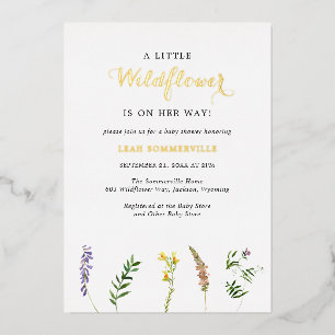 Invitation En Aluminium Simple Petite Fille Fleur Sauvage Baby Shower Or