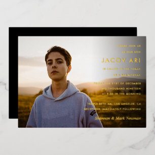 Invitation En Aluminium Simple Photo de Bar Mitzvah