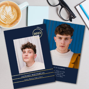 Invitation En Aluminium Simple Photo Graduate Navy Blue