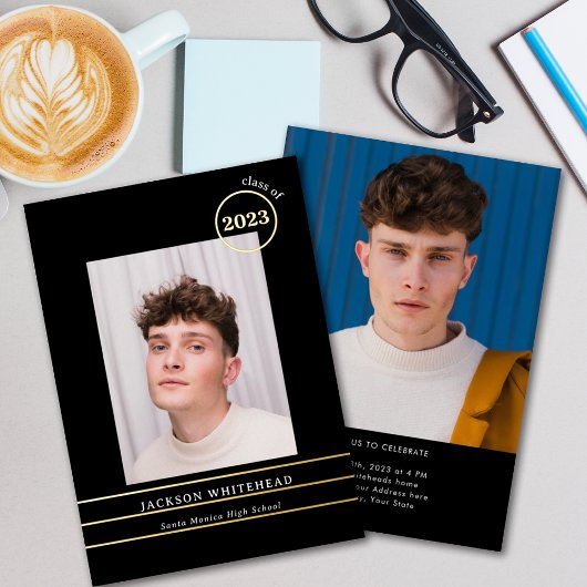 Invitation En Aluminium Simple Photo Graduate Noir